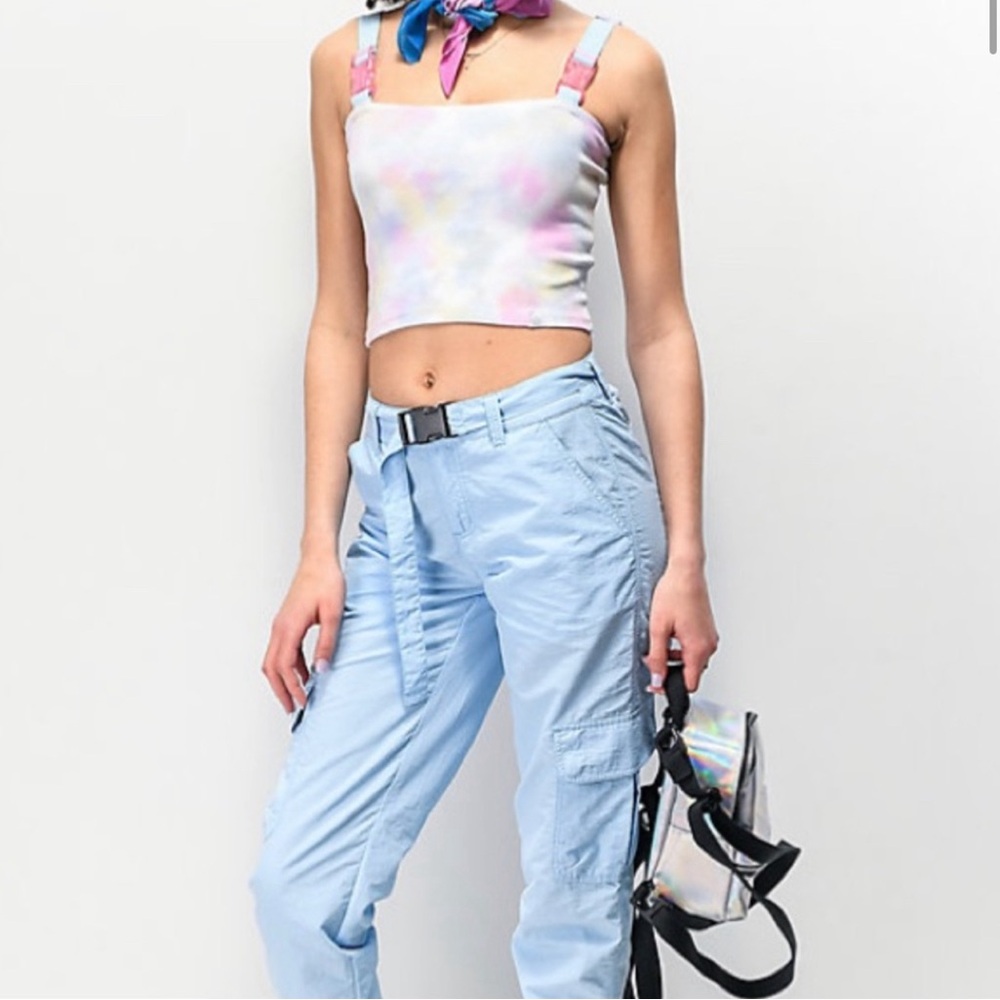Zumiez Lyleson Pastel Tie Dye Crop Tank Top w/ Seatbelt Straps Rave Outfit Small